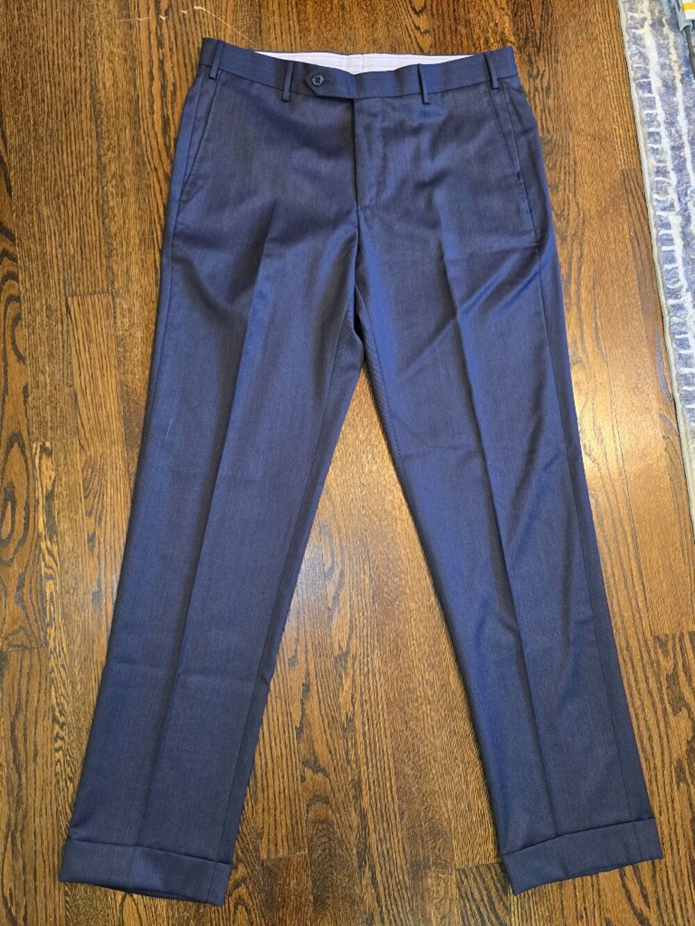 Zanella Parker Dress Pants Mens 32 Navy Blue 100% Virgin Wool Made In Italy Flat